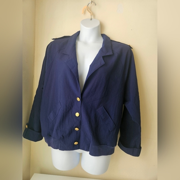 Teddi / Women's Navy Jacket L with Gold Buttons 90"S  Shoulder Pad - Picture 1 of 7